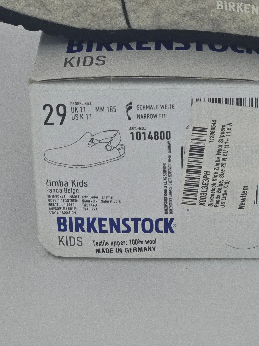Birkenstock Zimba Kids Panda Wool Felt Boston Clogs Size C11 Toddler